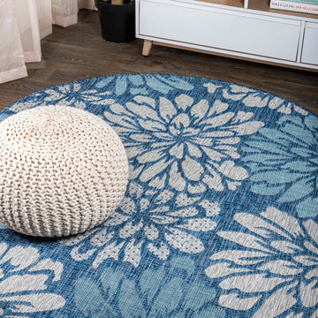 Zinnia Modern Floral Textured Weave Indoor/outdoor Round Rug